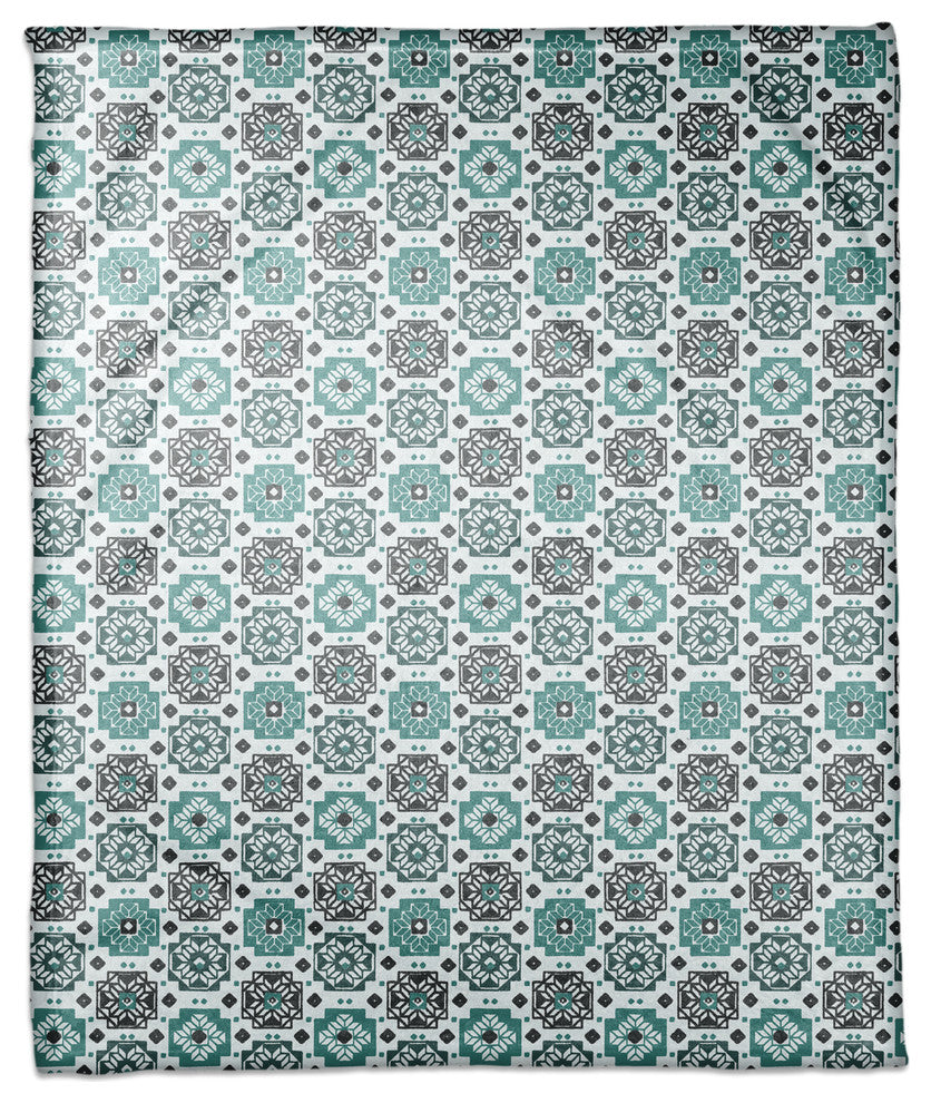 Square Flowers in Blue Fleece Blanket