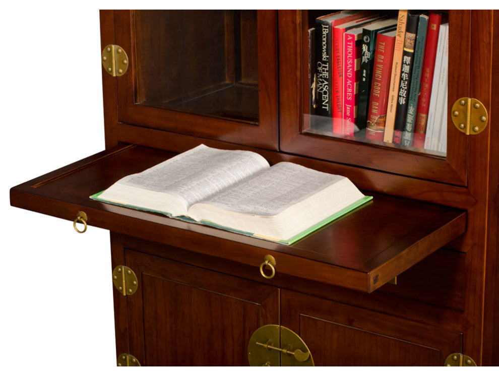 Mahogany Finish Elmwood Ming Style Asian Bookcase