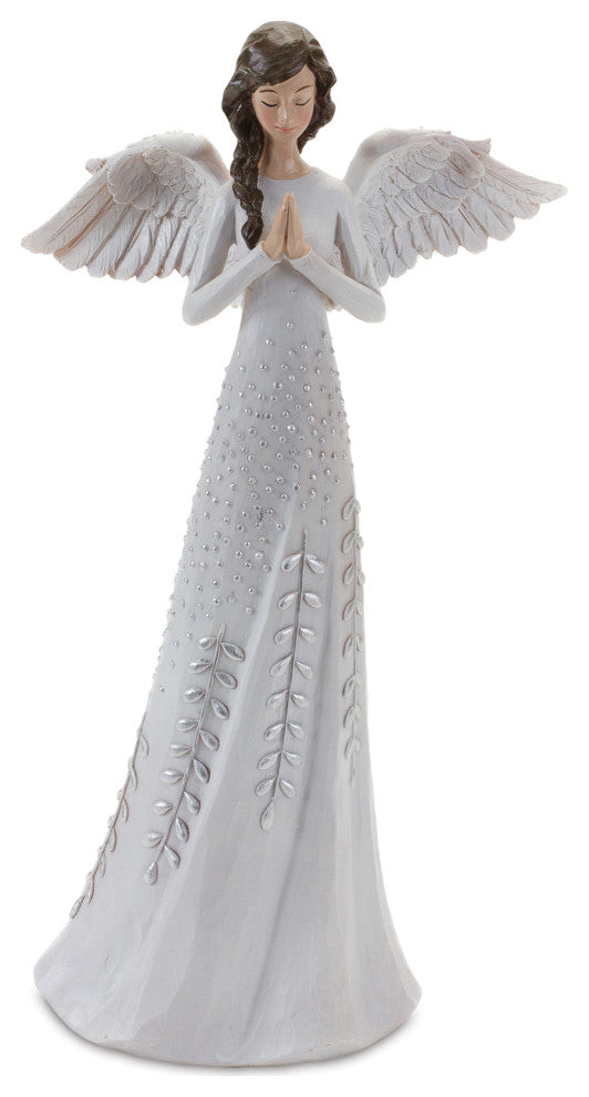 Angel Figurine With Silver Floral Accent, Set of 2