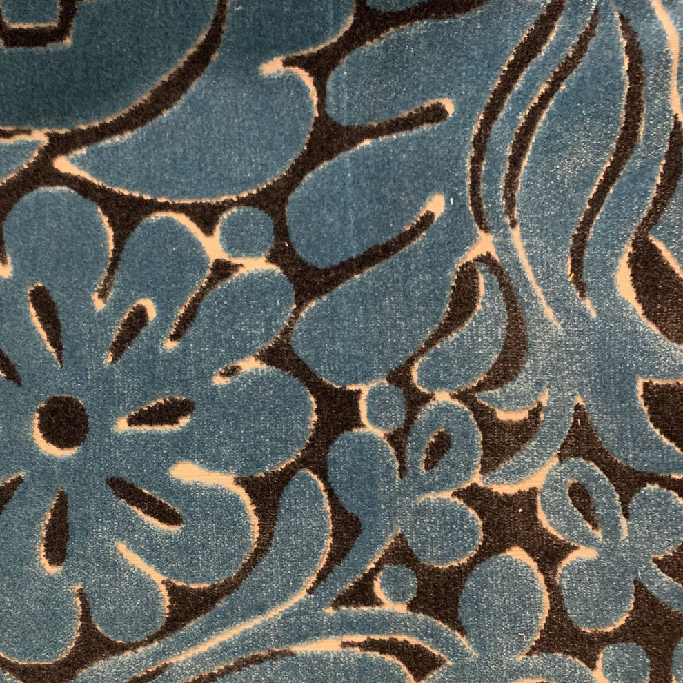 Plutus Blue Flower Velvet Paisley Luxury Throw Pillow, 22"x22"