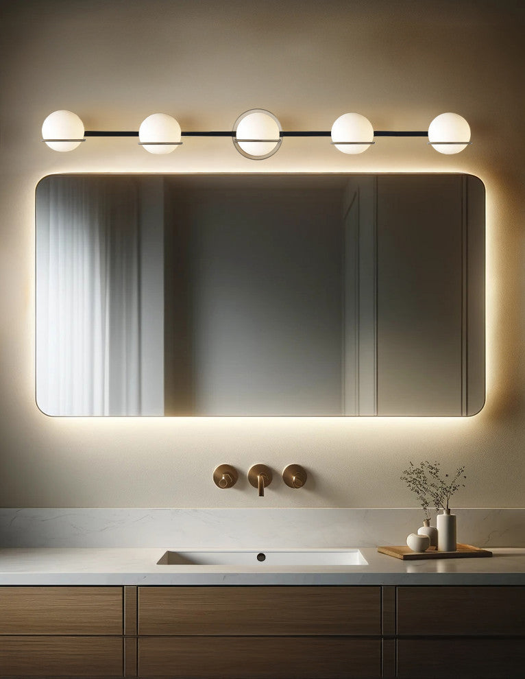Fusion-Centric 5-Light Bath Bar Matte Black/Brass Finish Opal Glass