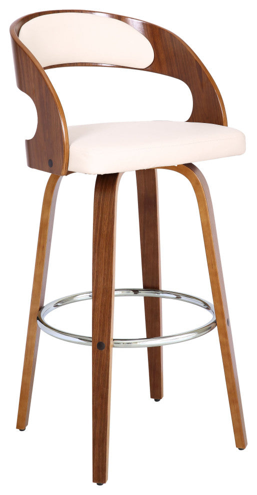 Cream Faux Leather Modern Walnut Wooden Bar Stool