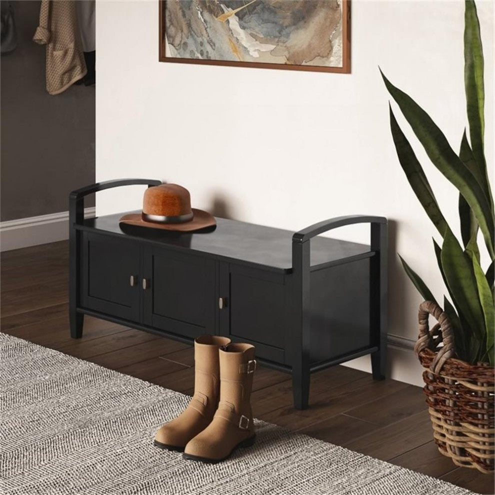 Warm Shaker Solid Wood 44 Inch Wide Transitional Entryway Storage Bench In Black