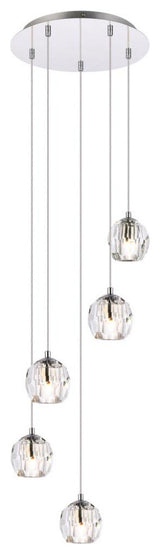 Eren 5-Light Pendant in Chrome with Clear Royal Cut Crystal