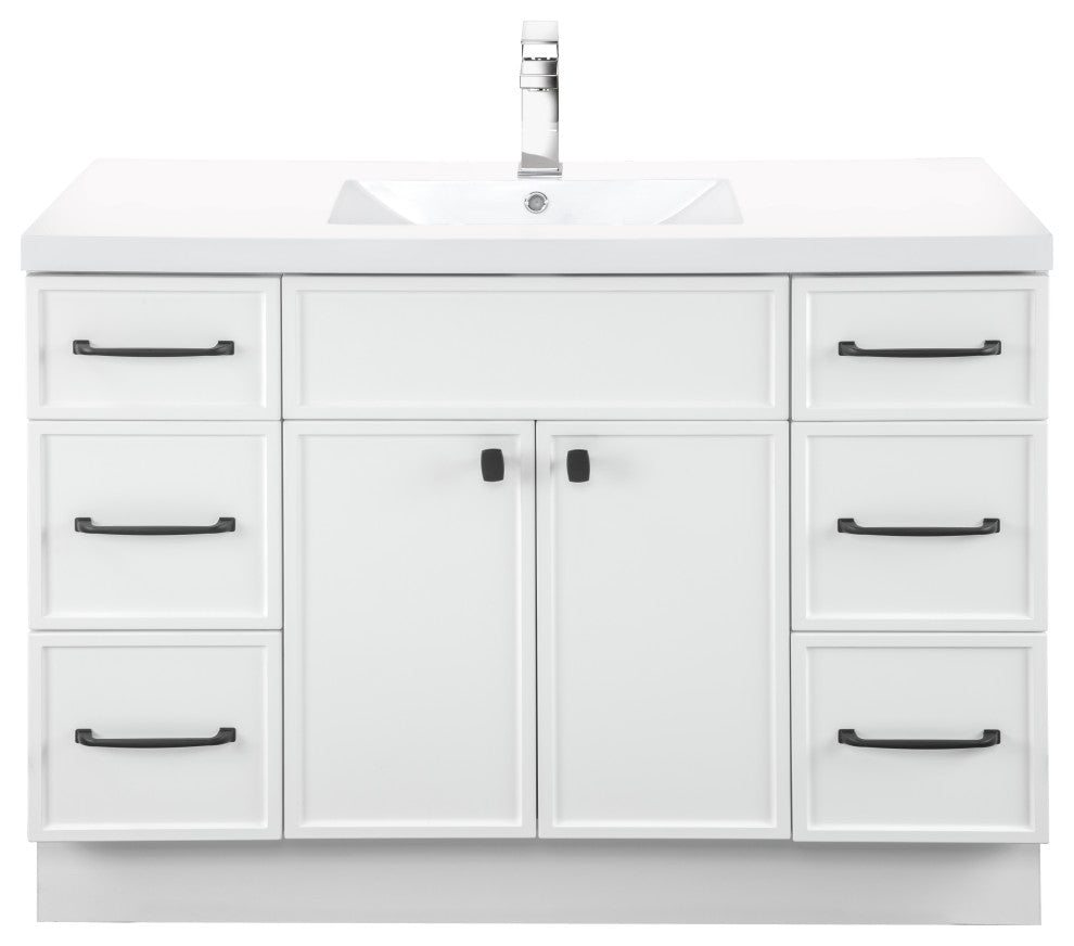 Manhattan Vanity, 1-Door 3-Drawer, White, 48", Single Bowl