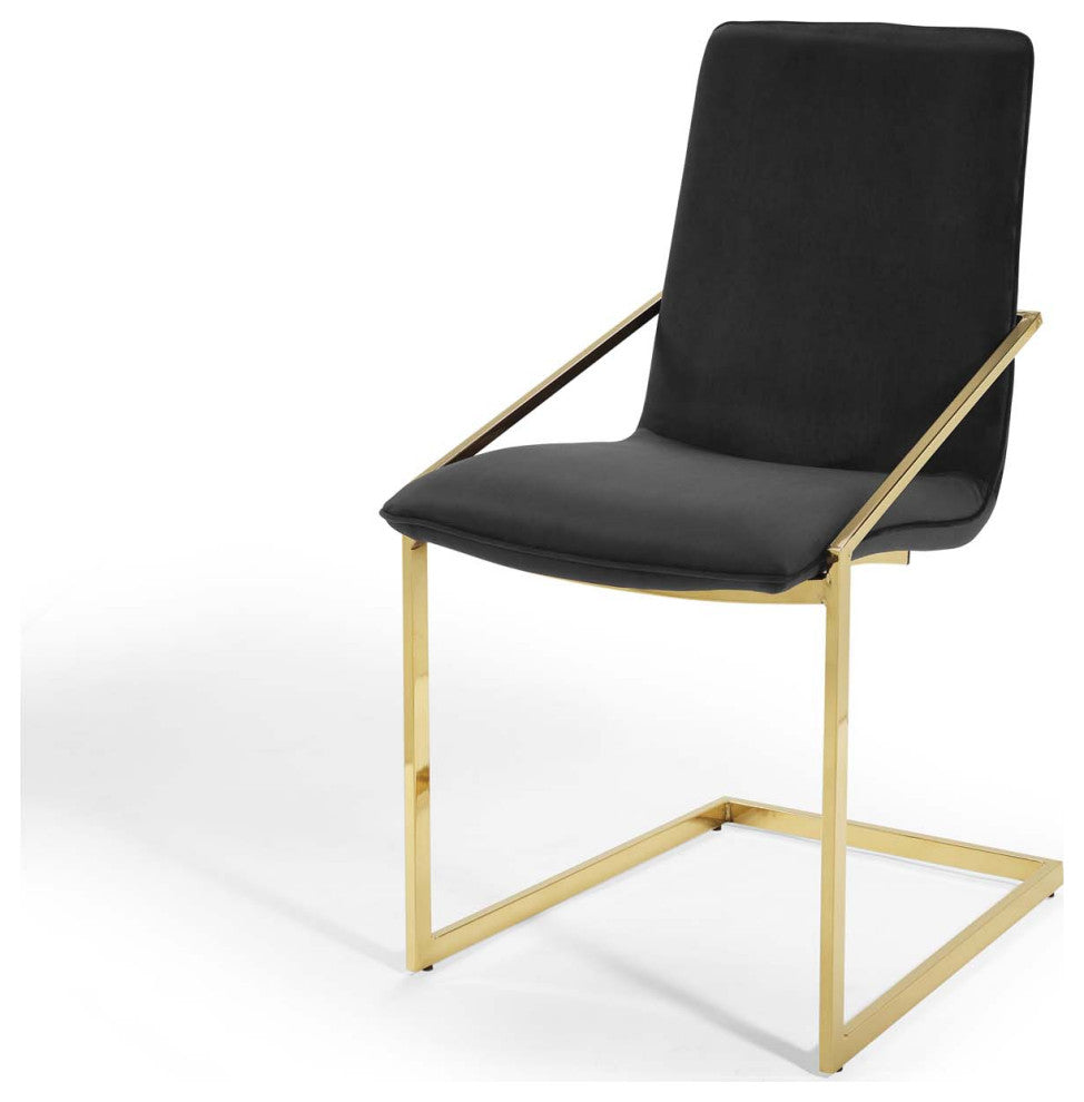 Side Dining Chair, Set of 2, Velvet, Metal, Gold Black, Cafe Bistro Restaurant