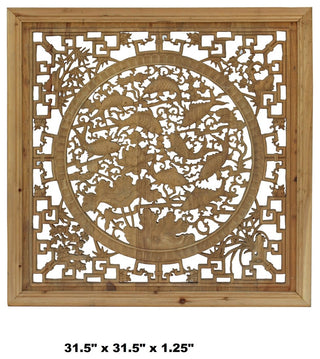 Chinese Square Flower Fishes Wooden Wall Plaque Panel Hcs4287