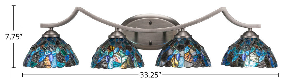 Zilo 4 Light Bath Bar, Graphite Finish, 7" Blue Mosaic Tiffany Glass