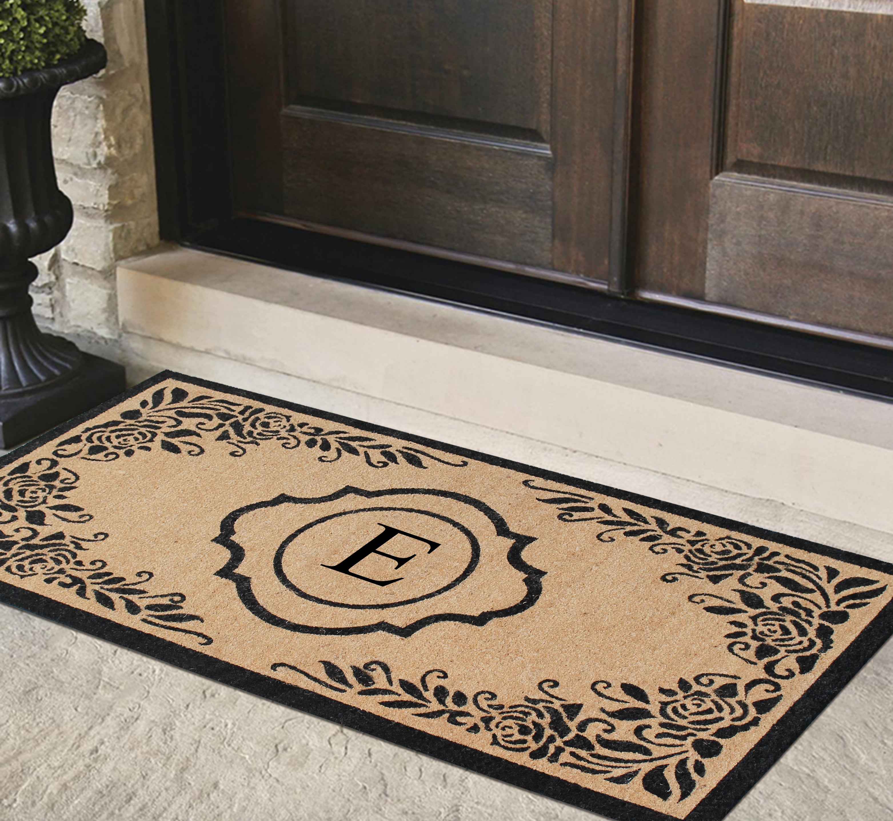 A1HC First Impression Hand Crafted Ella Entry Coir Monogrammed Double Doormat, E