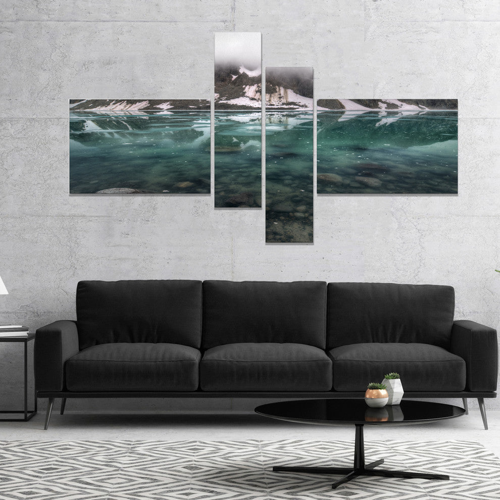 Beautiful Turquoise Mountain Lake, Large Landscape Canvas Art, 60"x32", 4 panels