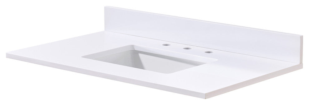 Andalo Engineered Stone Vanity Top, Snow White With White Sink, 37"