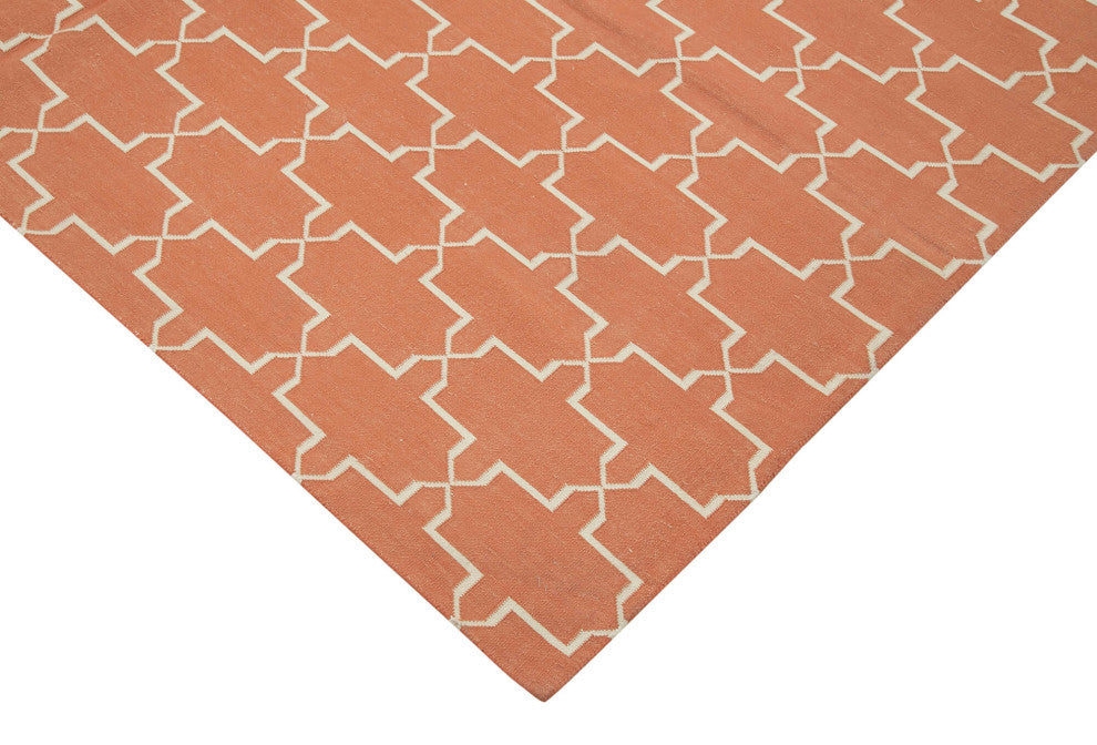 Rug N Carpet - Handmade Wool 6' 5'' x 9' 2'' Modern Design Dhurrie Kilim Rug