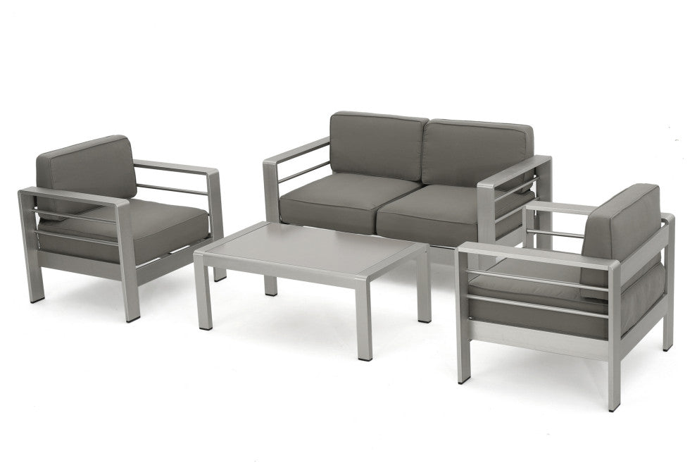 GDF Studio 4-Piece Sonora Outdoor Aluminum Loveseat With Cushions Set