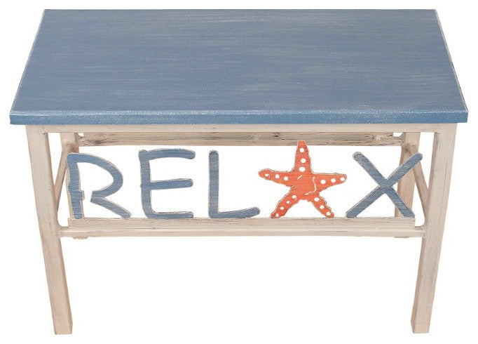 Cottage Iron and Wedgewood Blue and Coral Starfish Relax Bench With Weathered To
