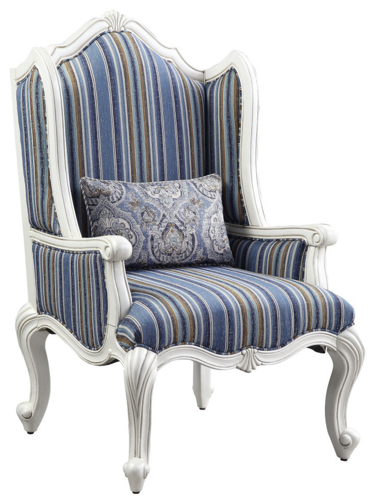Benzara BM250655 Chair With Wingback and Resin Queen Anne Legs, Blue