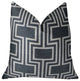 Argyle Square Black and White Handmade Luxury Pillow, 26"x26"