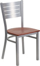 Dyersburg Metal Chair Silver Slat Back, Cherry Wood Seat