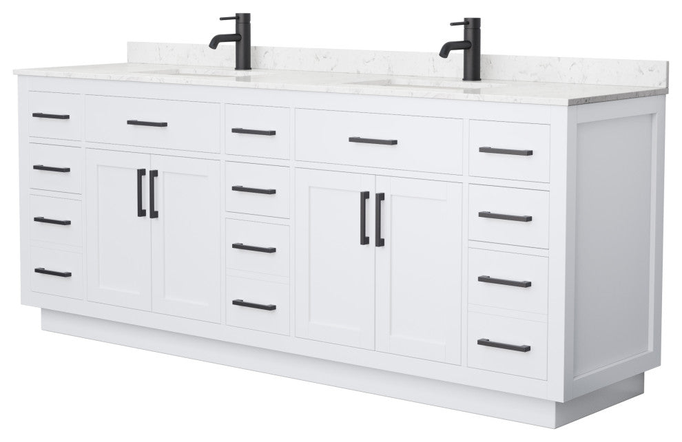 Beckett TK 84" Double Vanity, Cultured Top, Black Trim