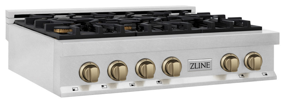 ZLINE 36" Rangetop, DuraSnow With Champagne Bronze Accents RTSZ-36-CB