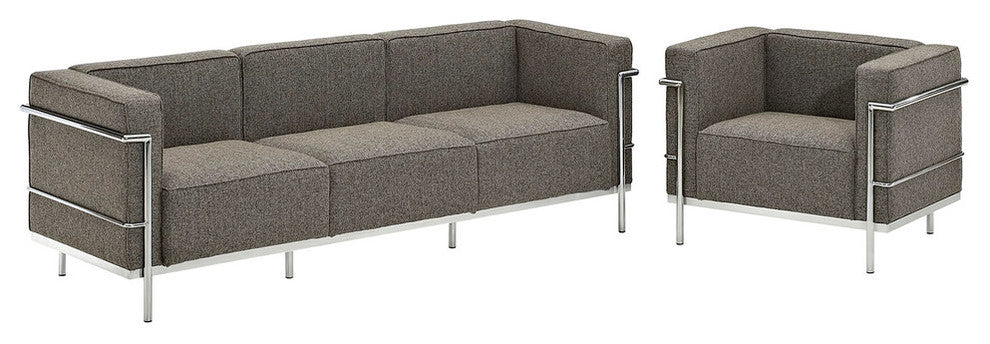 Modern Contemporary Living Room Armchair and Sofa, Oatmeal, 2-Piece Set