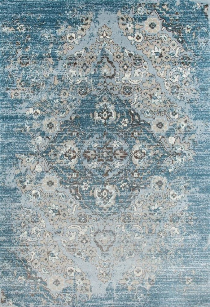 Persian Rugs Distressed Vintage Antique Area Rug, Blue, 6'5"x9'2"