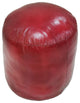 Pouf-Solid Handmade Leather Pouf (Recycled Foam with Fiber Fill), Dark Pink, (Round) 14x14x14