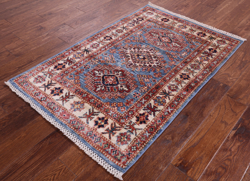 2' 10" X 4' 3" Geometric Super Kazak Hand Knotted Wool Rug Q10359