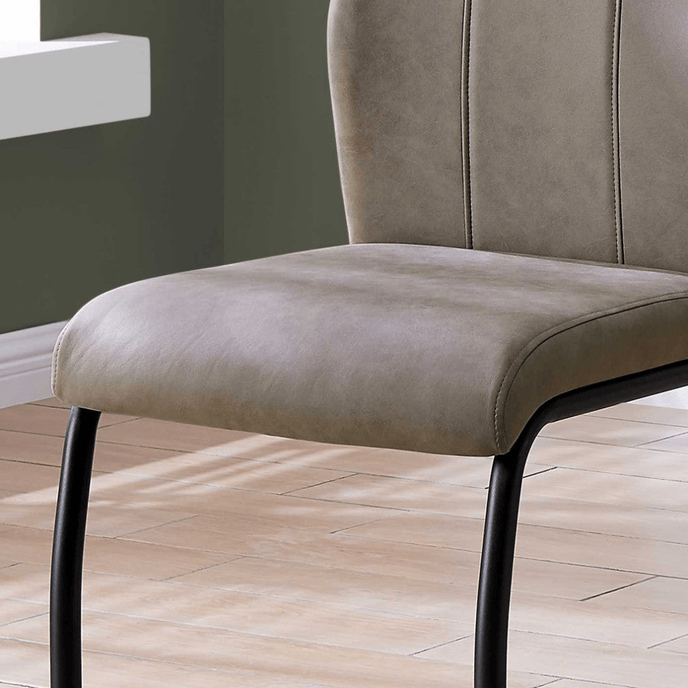 Set Of Two Taupe Upholstered Faux Leather Slat Back Dining Chairs