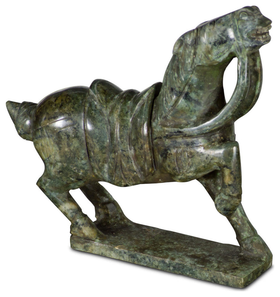 Dark Green Chinese Jade Warrior Horse Sculpture