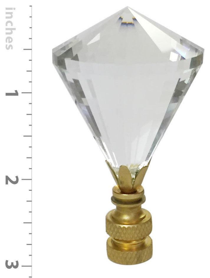 Extra Large Diamond Gem Cut Clear Crystal Lamp Finial with Polished Brass Base