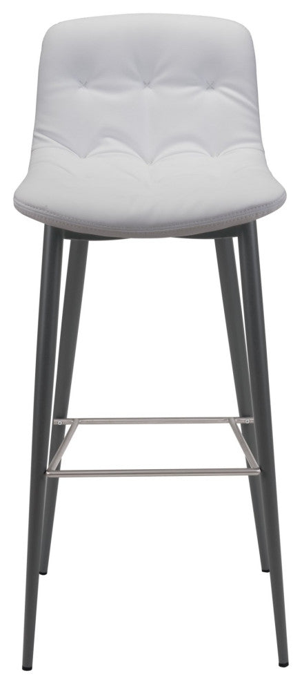 Bar Stool Chair, Set of 2, Faux Vinyl Leather, Steel, White, Dark Gray