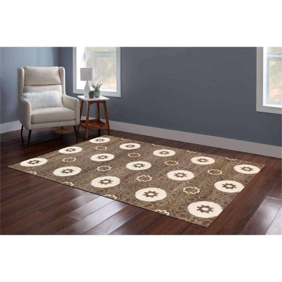 Linon Prisma Karma Machine Made Polypropylene 5'3"x7'6" Rug in Brown