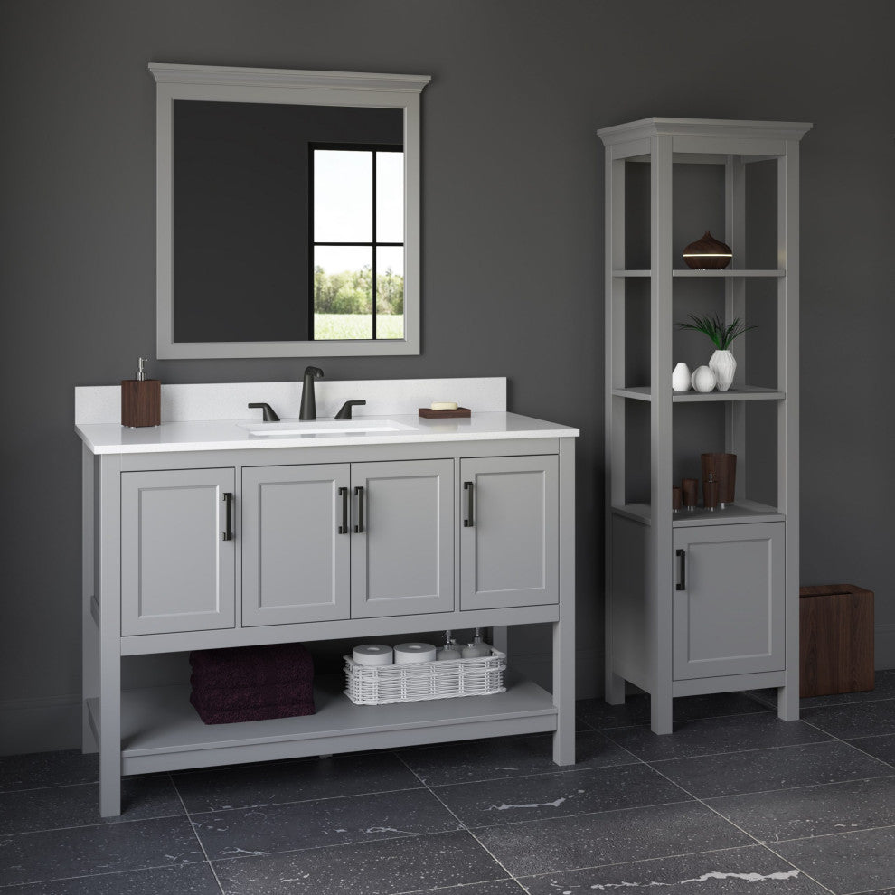 Framed Wall Mounted Bathroom Mirror, Gray;, 32" X 32"