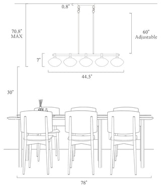 LNC Evangeline 5-Light 44.5" Modern Linear Glass Kitchen Island Light, Brass