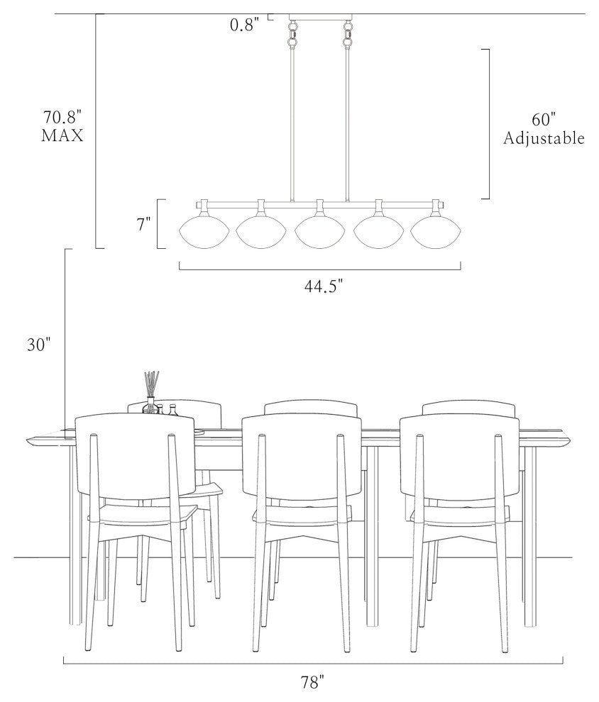 LNC Evangeline 5-Light 44.5" Modern Linear Glass Kitchen Island Light, Brass