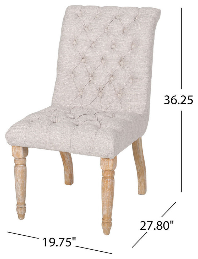 Terrance Tufted Fabric Dining Chair, Set of 2, Beige, Natural