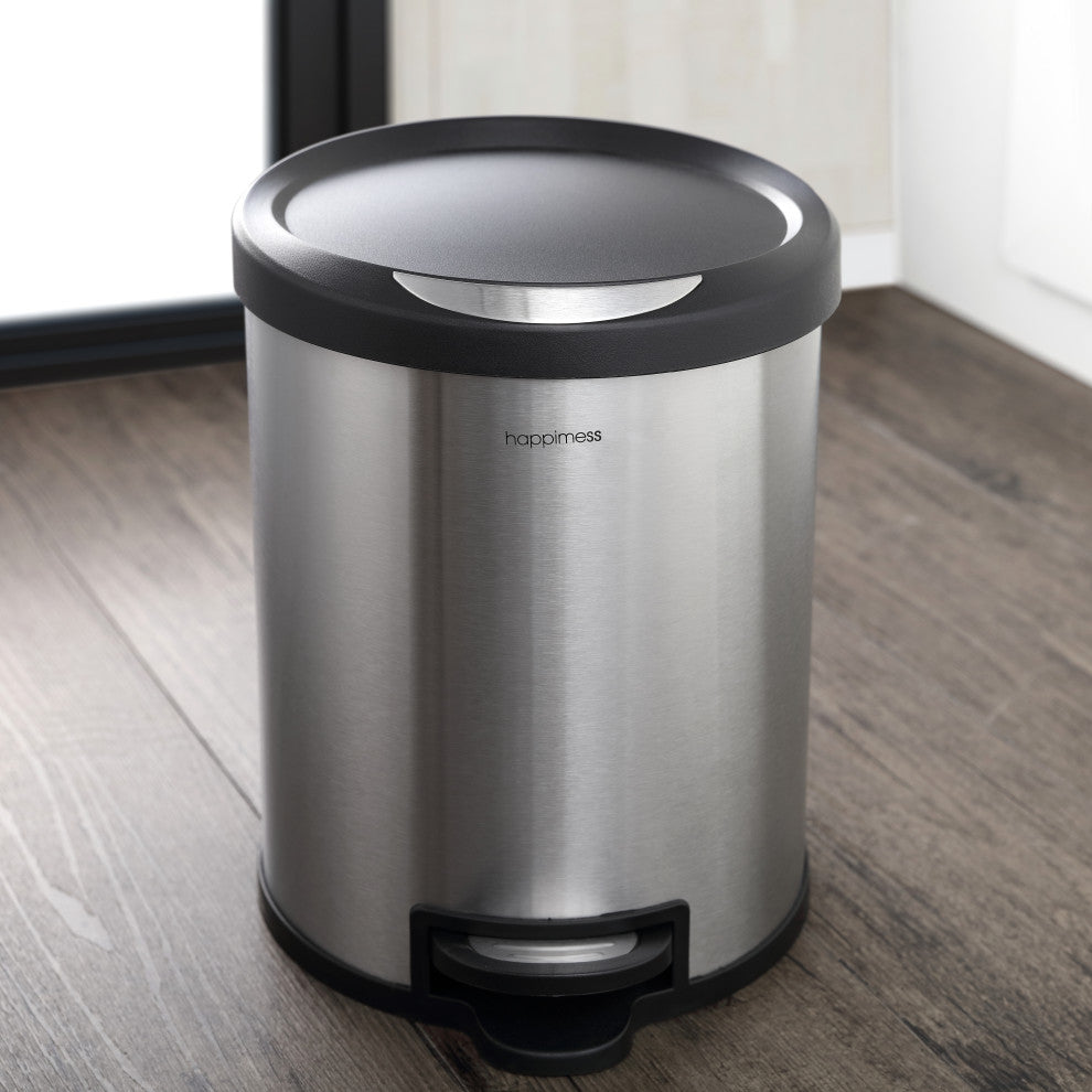 Happimess Oscar 30L and 5L Step-Open Trash Can, Stainless Steel and Black