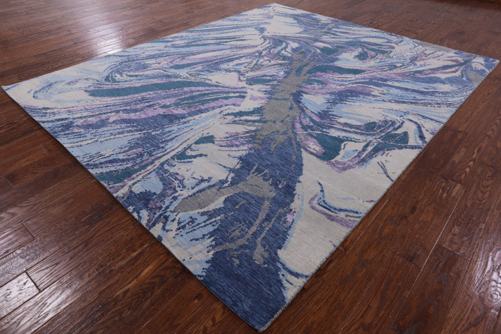 8' 1" X 9' 10" Wool and Silk Modern Hand Knotted Rug Q7097