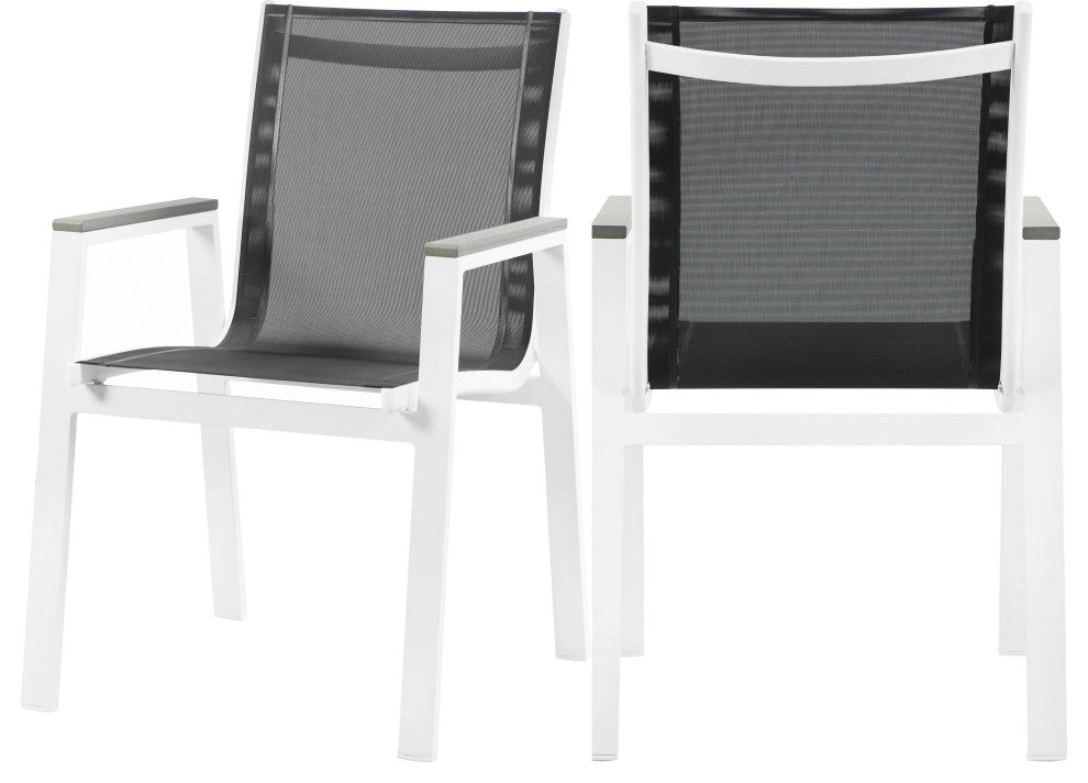 Nizuc Outdoor Patio Dining Chair (Set of 2), Black Fabric, Light Gray Arms