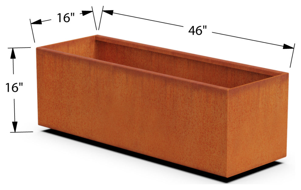 Corten Steel Planter, Rectangle - 46"lx16"wx16"h