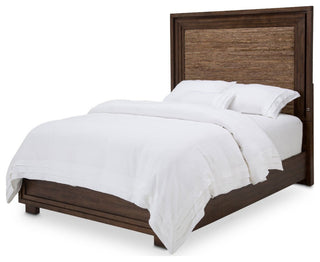 Aico Amini Carrollton Queen Panel Bed w Fabric Insert in Rustic Ranch