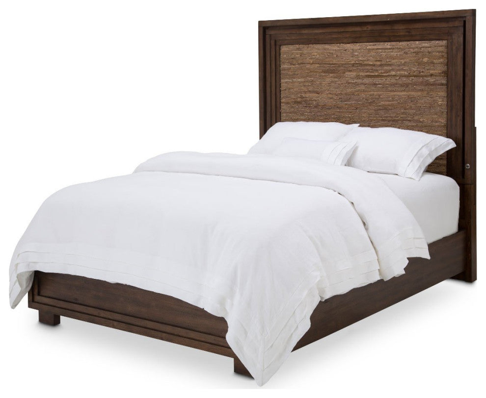 Aico Amini Carrollton Queen Panel Bed w Fabric Insert in Rustic Ranch