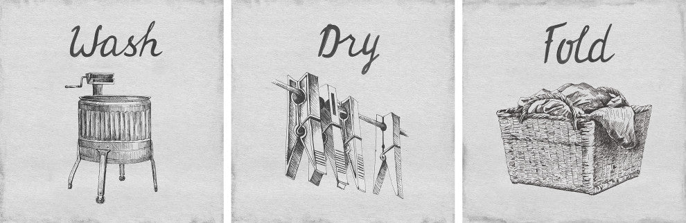 Old Fashioned Laundry Triptych, 3-Piece Set, 18x18 Panels