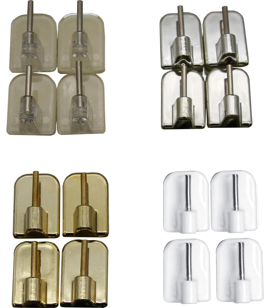 Self Adhesive Hooks Sash Rod Kitchen Curtains Set of 4, Clear