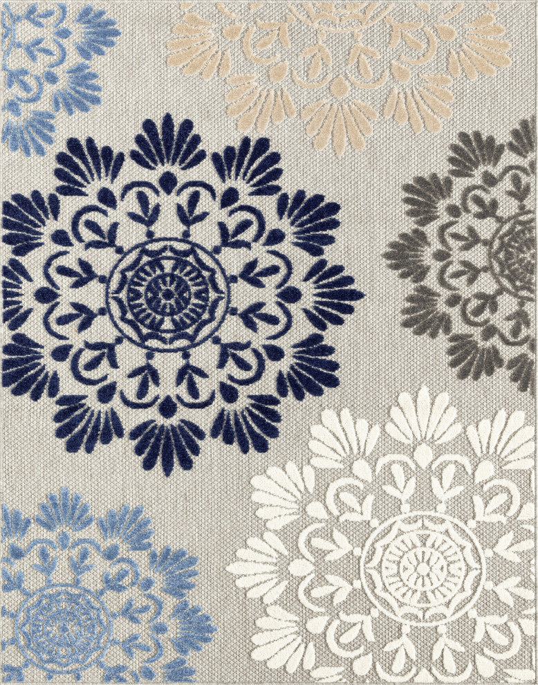 Octavia Modern Floral Area Rug, Blue & Gray, 8'10" X 12'2"