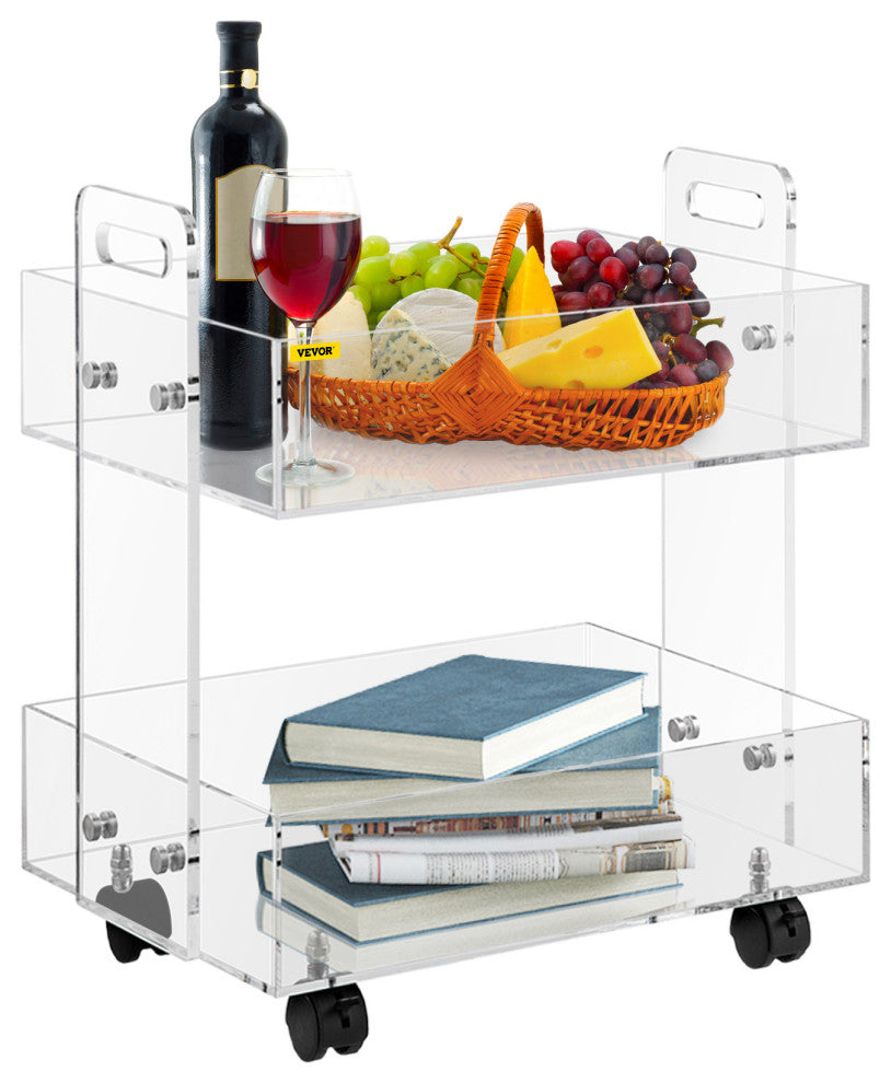 VEVOR Acrylic Serving Cart Acrylic Side Table 2 Tier 0.3 in Board Holds 66 lbs