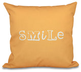 26"x26" Happy Smile, Word Print Pillow, Yellow