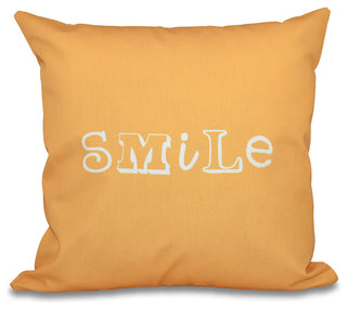 26"x26" Happy Smile, Word Print Pillow, Yellow