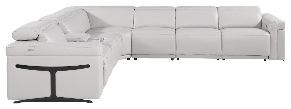 Giovanni 7-Piece 4-Power Reclining Italian Leather Sectional, Light Gray