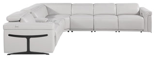 Giovanni 7-Piece 4-Power Reclining Italian Leather Sectional, Light Gray